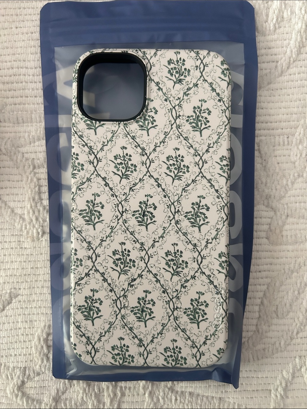 White Floral Protective Phone Case with Green Pattern